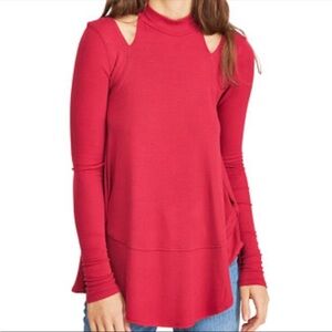 NWT FREE PEOPLE Downtown Girl Red Long Sleeve Cut Out Detail Tunic Size Large